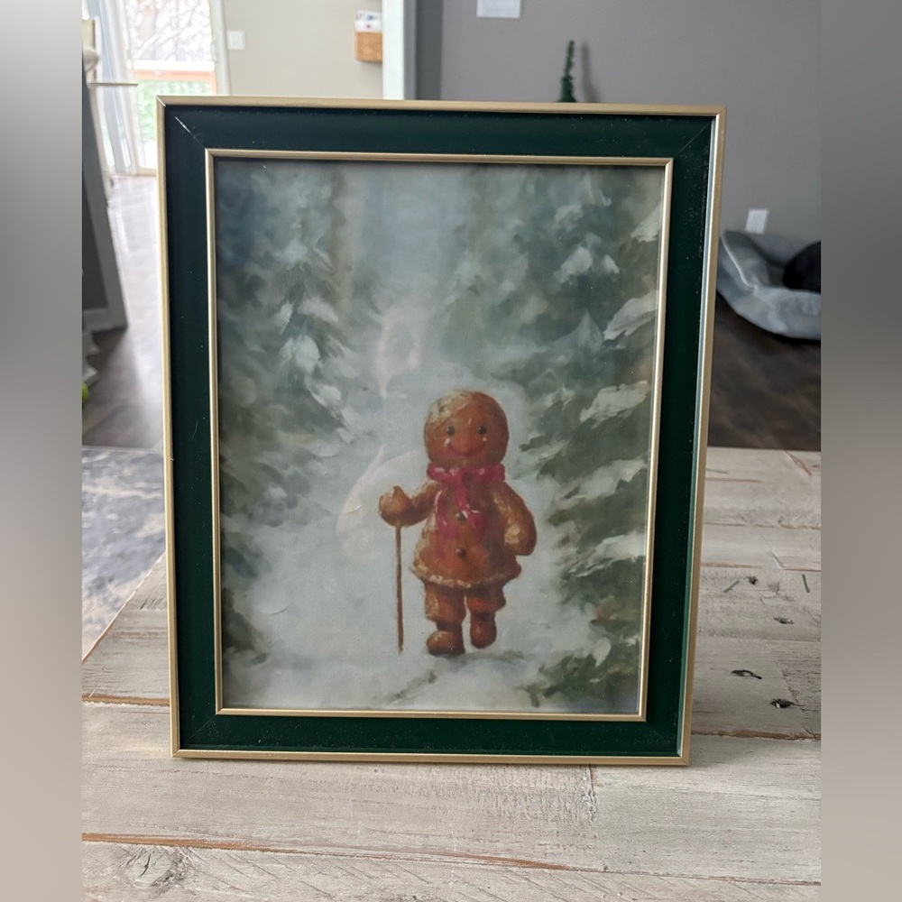 New 8x10 Framed Gingerbread Man Winter Forest Art Print